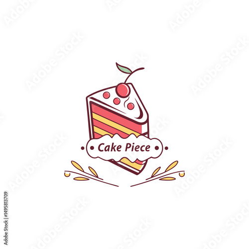 Delicious Cake Piece with Cherry Topping Bakery Logo Design