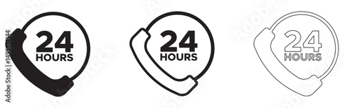 24 Hours Phone Service Icons. 24 Hours Support icon vector for web site. 24 service solid and outline icon set. 
