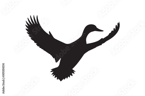 Flying Mallard Duck Silhouette Vector: Classic Black and White Bird in Flight for Wildlife Designs
