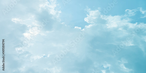 Sunny sky blue light watercolor background. Aquarelle painting brush effect card paper textured canvas cloudy smoke space for text, entertaining card, template. aquamarine color graphics illustration