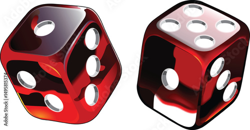 Two casino dice on a white background. Realistic illustration.