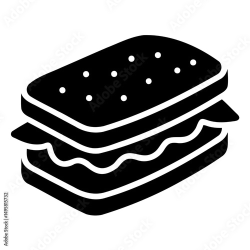 Delicious Sandwich Icon in Black Silhouette Style on Clear Background