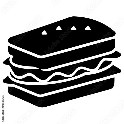 Delicious Sandwich Icon in Black Silhouette Style on Clear Background