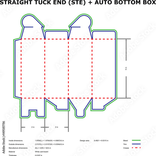 Straight tuck end auto bottom box diecut template