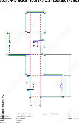 Economy straight tuck end locking tab box diecut template