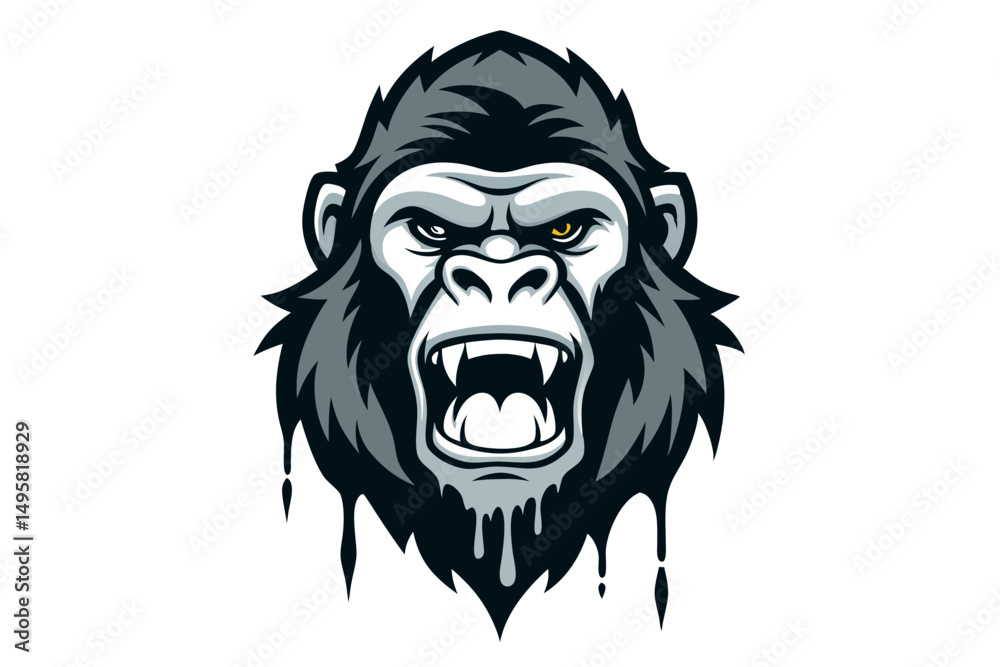 Tattoo style gorilla head vector with dripping ink effect