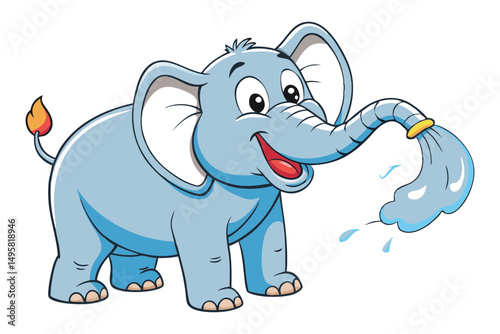 Cartoon elephant vector blowing water from its trunk