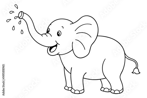 Cute elephant spraying water in cartoon vector style