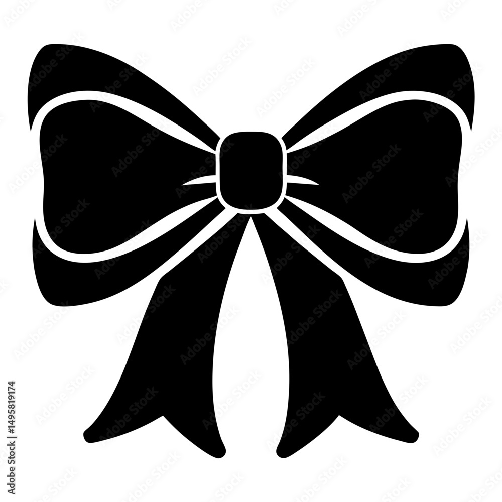 Elegant black silhouette of a classic bow, perfect for gift wrapping Elegant black silhouette of a classic bow, perfect for gift wrapping