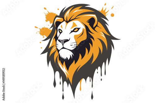 Majestic lion tattoo style vector with paint drips