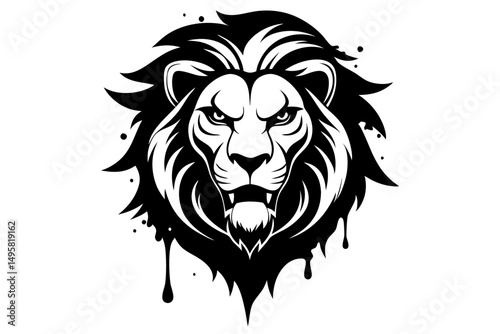 Powerful lion face in tattoo vector style