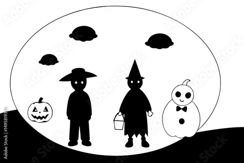 Kids trick or treating under a glowing full moon