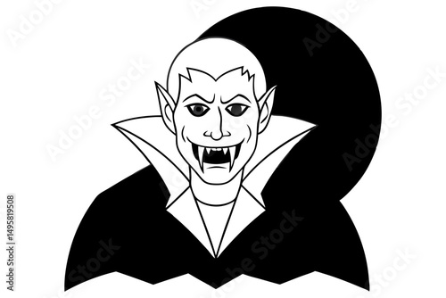 Vampire illustration with sharp fangs and dark cape