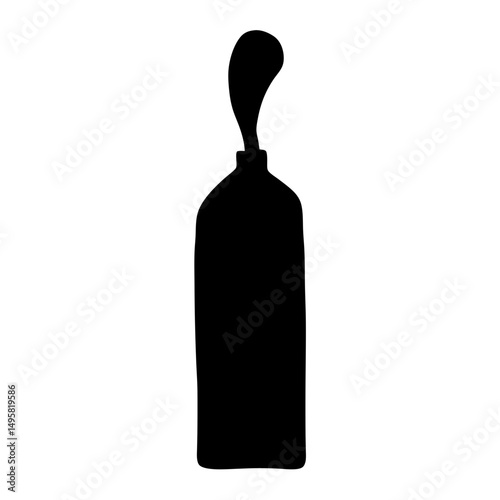 Silhouette of a bottle with fluid emanating from it, black and white