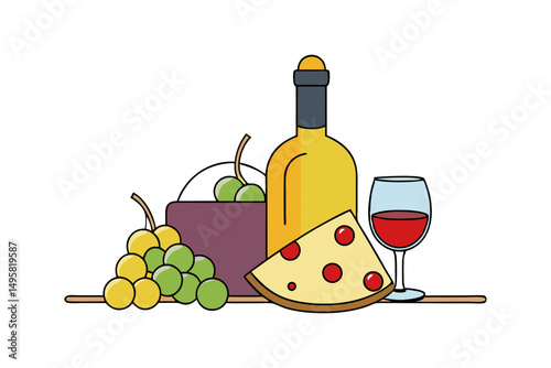 Romantic vintage table setting with wine and fruits