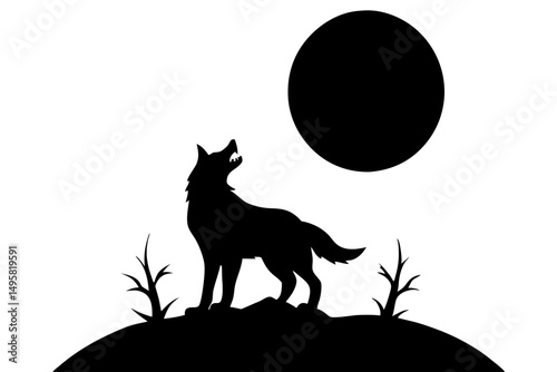 Dark werewolf silhouette howling under full moon