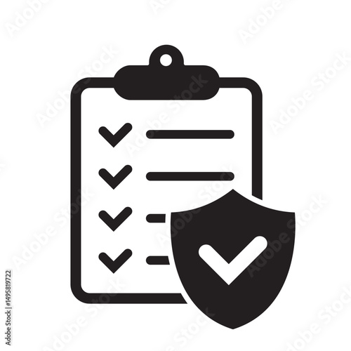 Insurance policy icon. Clipboard with shield icon.