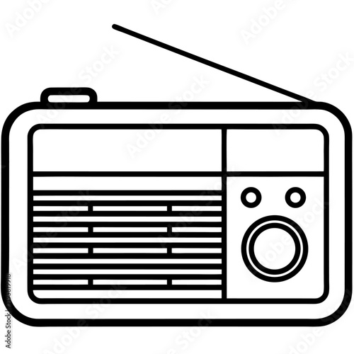Vintage radio line art icon on white background.