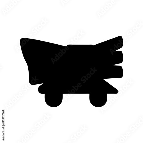 Black silhouette of a cart full of wood on a white background