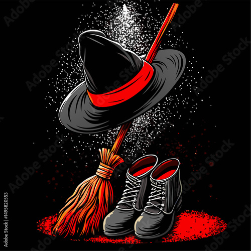 Witch s hat broomstick and boots halloween illustration