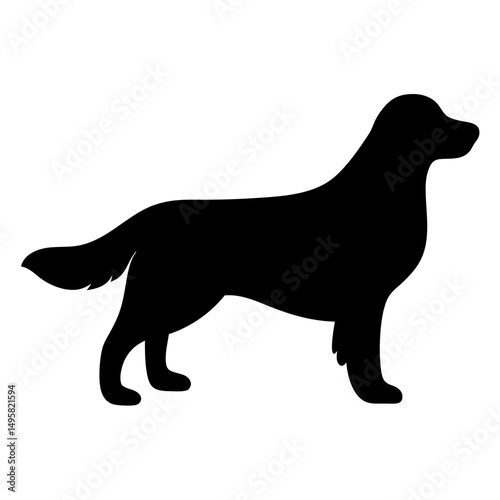 Full body solid black silhouette of a Golden Retriever standing profile
