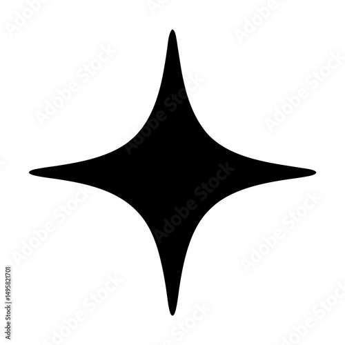 Abstract black four pointed star on white background, minimalist style illustration