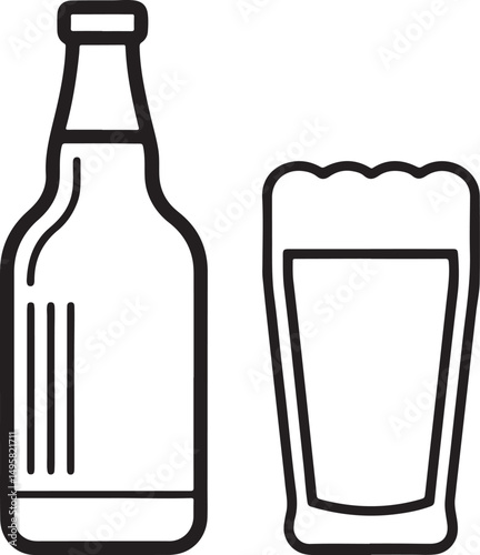 a glass of beer with bottle vector