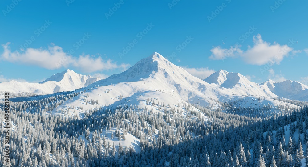 Obraz premium Winter Mountain Scene with Snow and Pine Trees