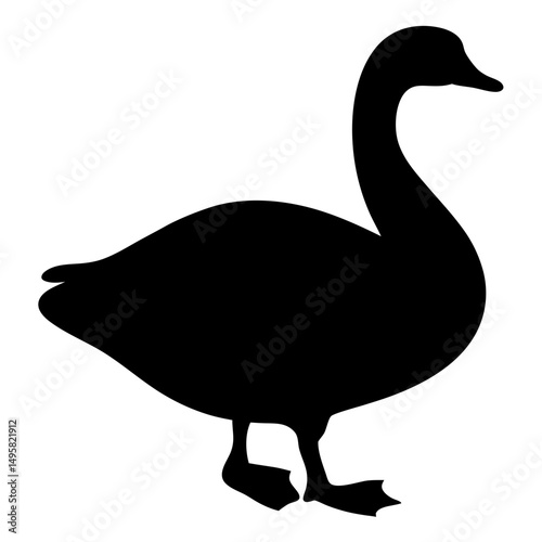 Black silhouette of a swan on a white background in isolation