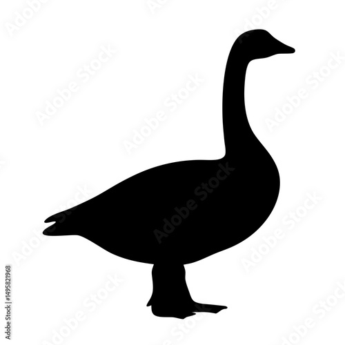Black silhouette of a goose standing on a white background visual