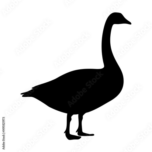 Silhouette of a goose standing calmly on a white background design