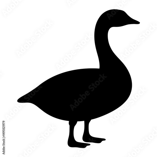 Silhouette of a standing goose with a long neck in profile view
