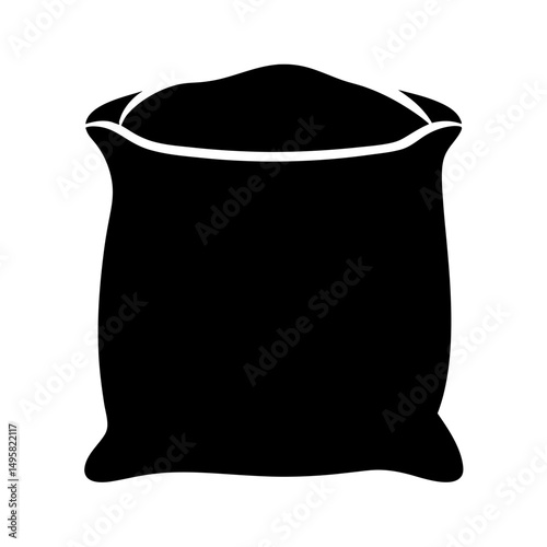 Black and white illustration of a full burlap sack icon for agriculture