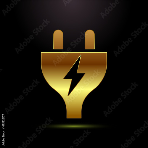 Electricity, power, plug icon design illustration, Plug sign symbol in gold color style