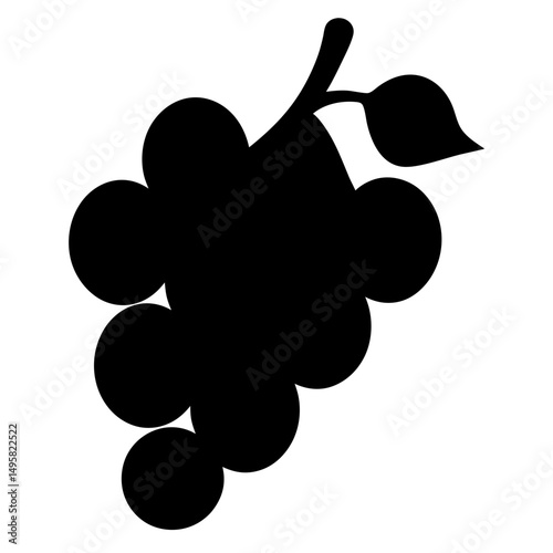 Stylized silhouette of a bunch of grapes, featuring a leaf on a vine