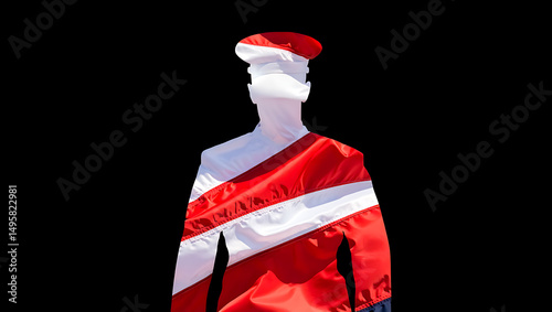 Red-suited Santa Claus on a black background celebrates the Christmas holiday