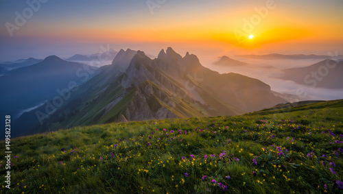 Panoramic mountain landscapes capture the scenic beauty of both sunrise and sunset, with vibrant skies, lush forests, and cloud-kissed peaks