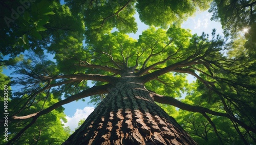 A majestic cedar tree extending upwards photo