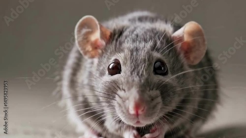 Adorable Gray Mouse with Cute Whiskers Enjoying Playful Nature - A Close-Up Portrait of Furry Pet Rodent