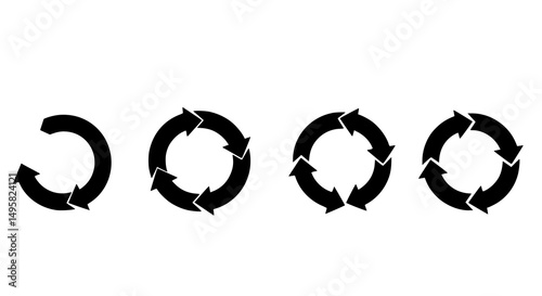 Circular Arrows Recycling Symbols Rotate Icons Process Flowchart 360