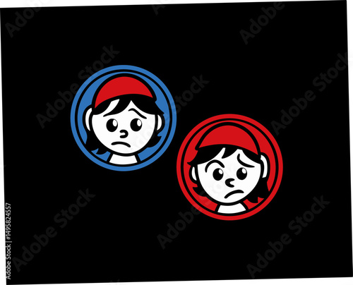 Two cartoon children expressing sadness with contrasting colors  
