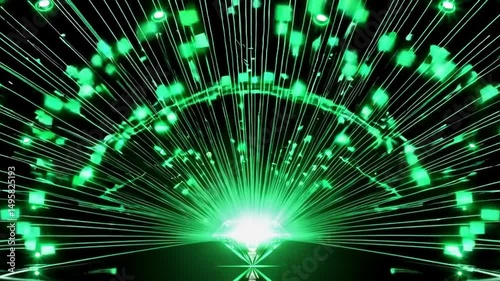 Futuristic Neon Glow: Dynamic 3D Abstract Background with Vibrant Green Colors and Data Visualization, emeralds 