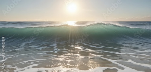 Sunlit wavy ocean; white surf, abstract wave patterns ,  turquoise,  white
