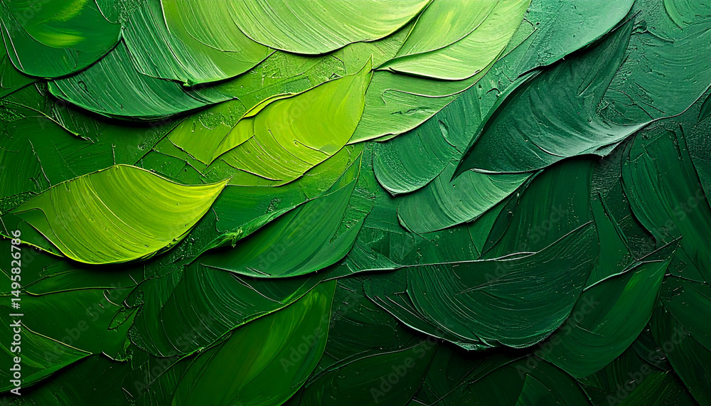 Obraz premium Abstract rough green textured painting. Hand drawn art background. Oil or acrylic brushstroke waves