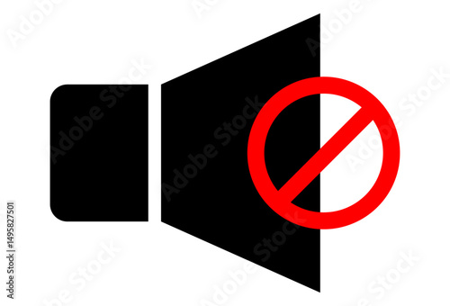 Mute Icon, No Sound Prohibition Mark on Sound Speaker Icon Vector Illustration