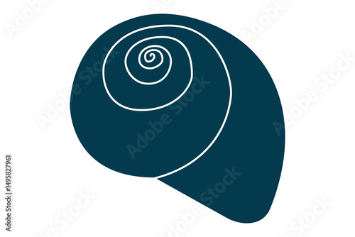 Stylized minimalist dark teal nautilus shell with white spiral lines on a clean white background