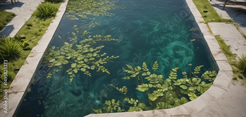 Intricate aquatic plant designs create natural footprints on the pool's surface , shadow, surface