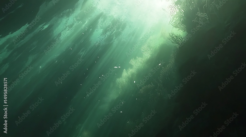 Fototapeta premium Underwater Sunbeams with Coral Reef.