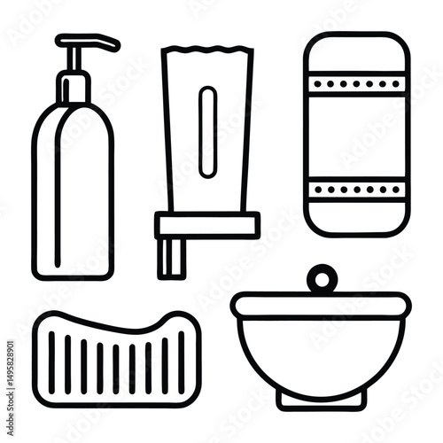 Bathroom essentials solid icon set – flat style hygiene, cleaning, and personal care icons for daily