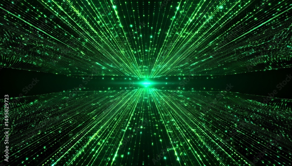 futuristic digital background with glowing green light particles